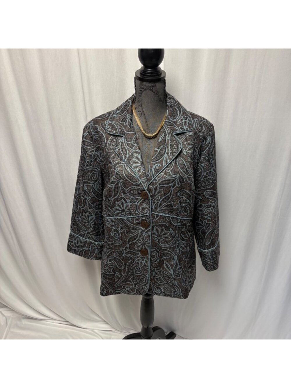 Womens Paisley Blazer Size 16 Monterey Bay Jacket Brown Blue Casual Career